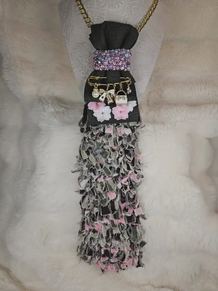 Pink and Green Fringed Tie